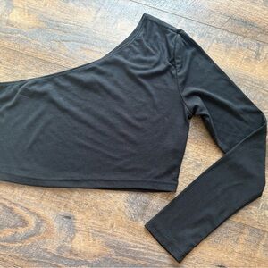 Black One-Shoulder Long Sleeve Top